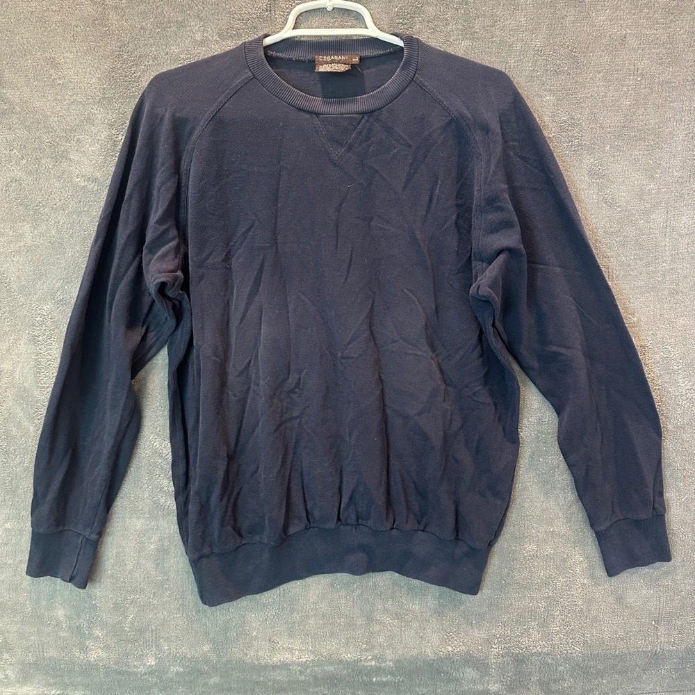 Cesarani Sweatshirt Mens Large Navy Blue Vintage Cotton Raglan Crewneck
